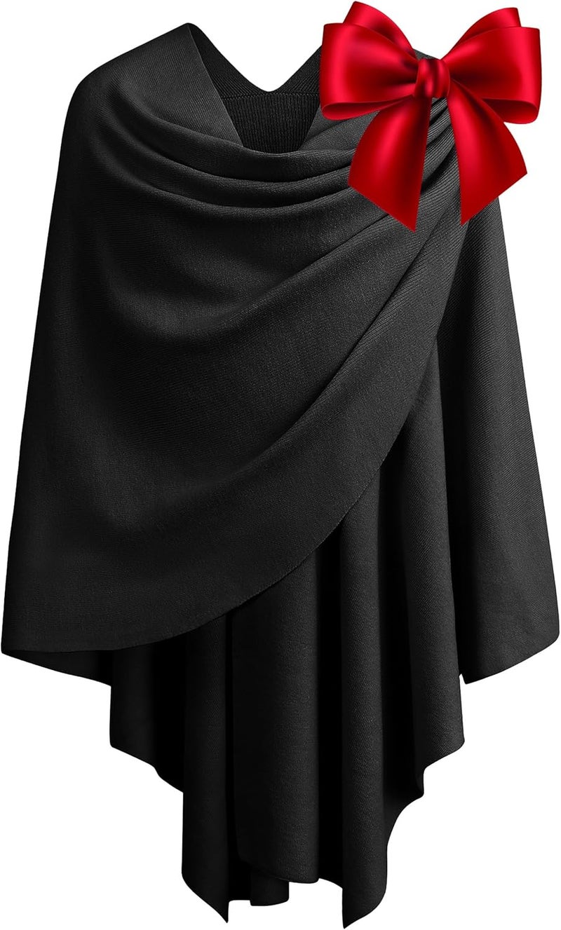 Puli Womens Large Cross Front Poncho Sweater Wrap Topper Knitted Elegant Shawls Cape for Fall Winter - Image 1